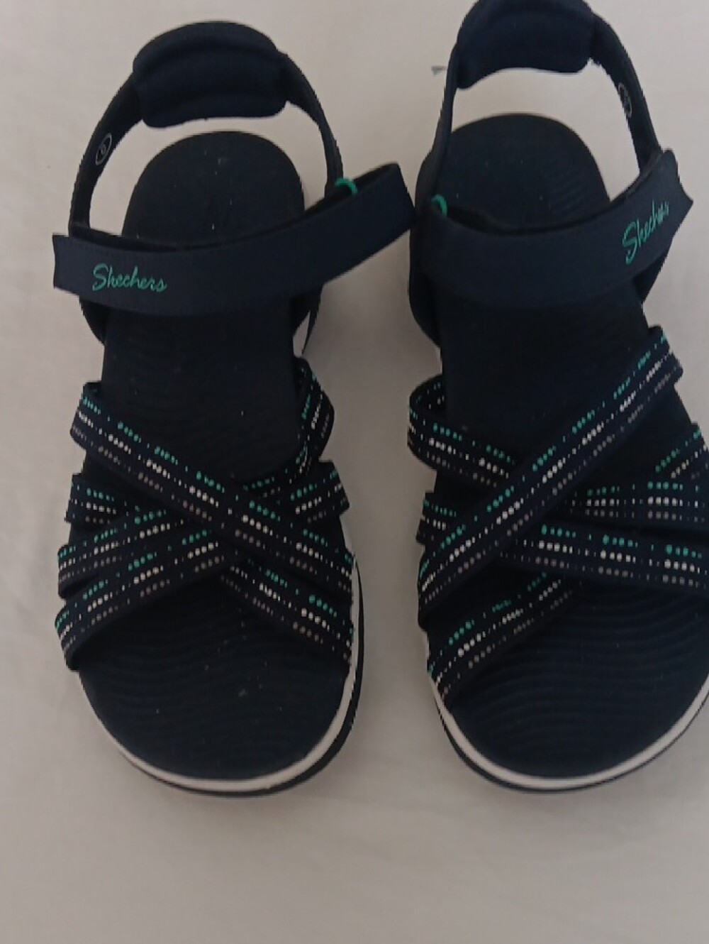 NEW!!Skechers Navy and Teal Crisscross Strap Sandal,Size 6